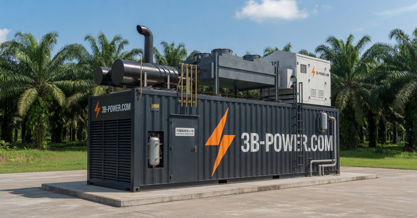 Industrial energy containers with 3B-Power branding in a clean outdoor environment